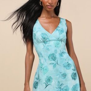 Lulus Jaziel Aqua Blue Floral Sleeveless Mini Dress - Size XS